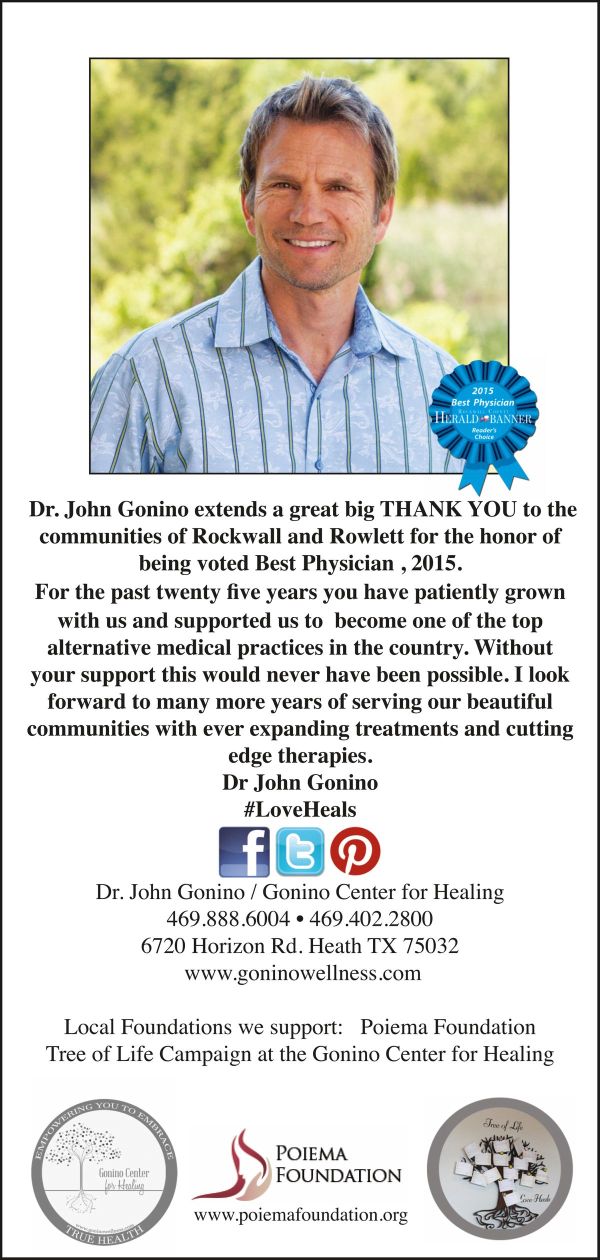 Dr. Gonino, Doctor of the Year 2015 Rockwall/Heath!!